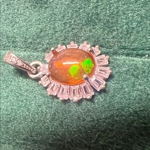 Elegant Silver and Green orange Opal Pendant
